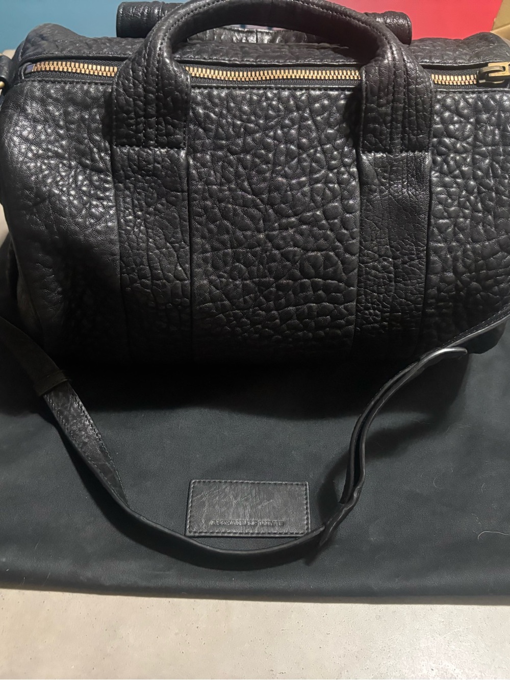 Alexander Wang Black Pebbled Leather Satchel with Gold Hardware by